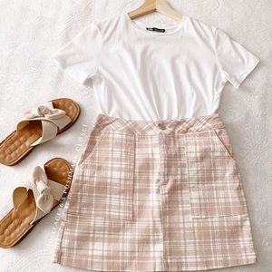 Pink Plaid Jean Mini Skirt